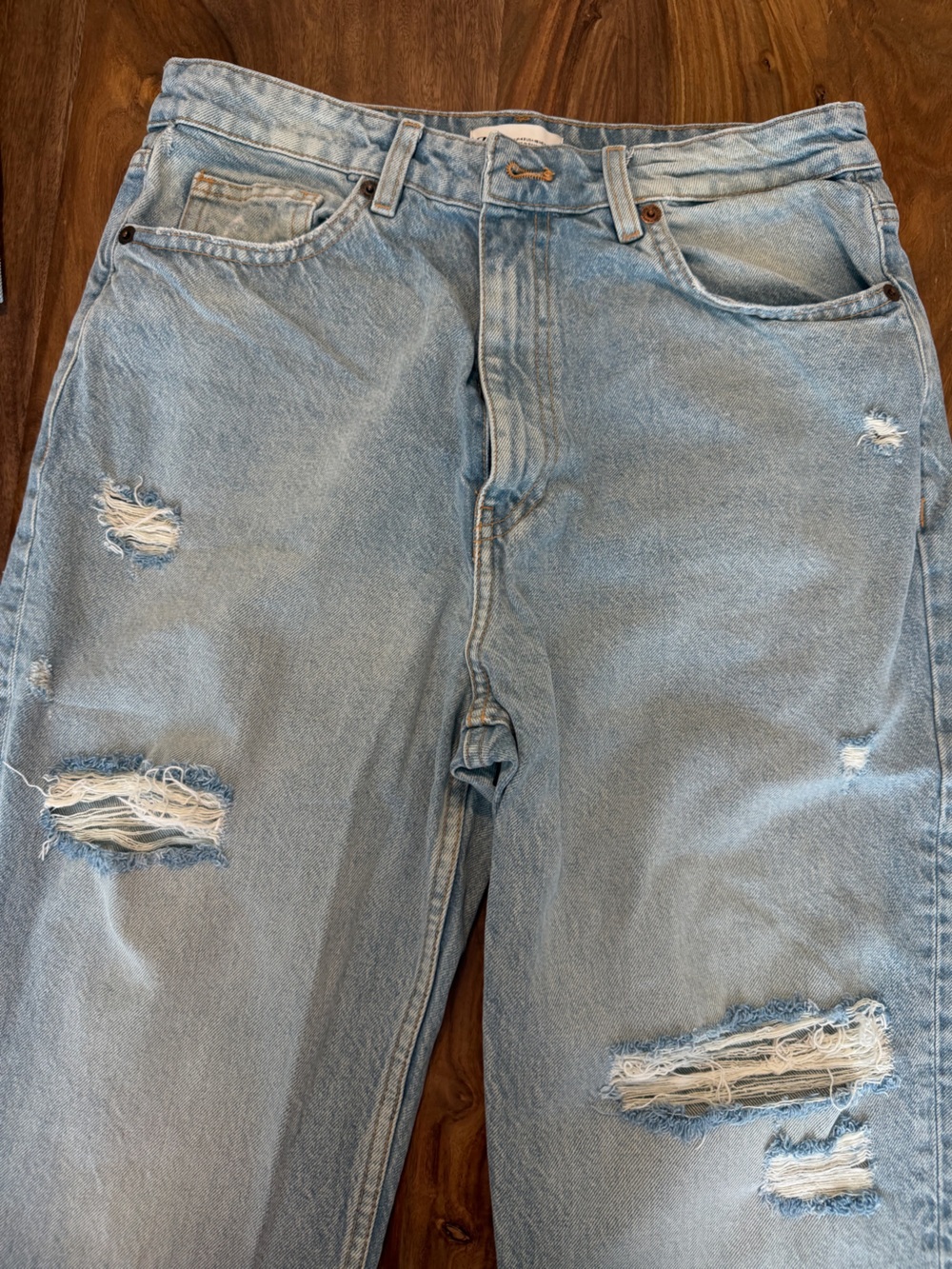 Zara Light Blue Distressed Relaxed Jeans